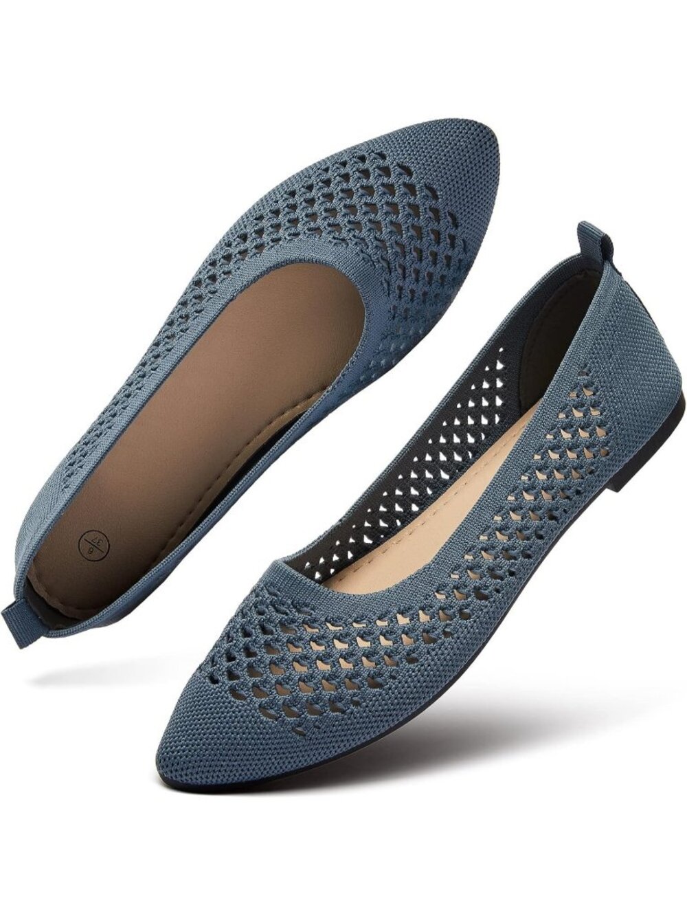 Women's Dark Grey Mesh Flats knit dressy slip on pointed toe Ballet Dress Shoes